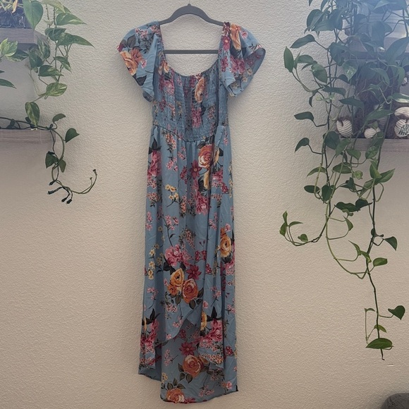 PinkBlush Blue Floral Smocked Maxi Dress - Picture 1 of 8
